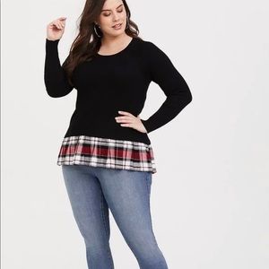 Torrid Sweater Shirt with Ruffled Plaid Bottom